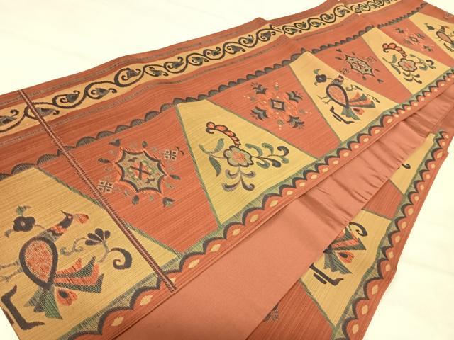 平和屋着物◎六通柄袋帯 大島好み 花鳥文 正絹 逸品 AABJ0560yx