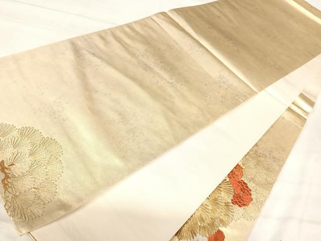 平和屋着物◎太鼓柄袋帯 駒刺繍 梅松文 金糸 引箔 正絹 逸品 AABJ0564yx