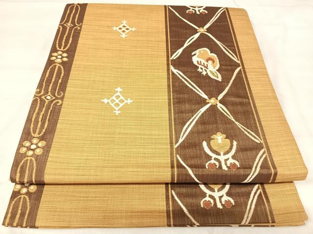 平和屋着物◎六通柄袋帯 楽山 花鳥文 正絹 逸品 AABJ0565yx
