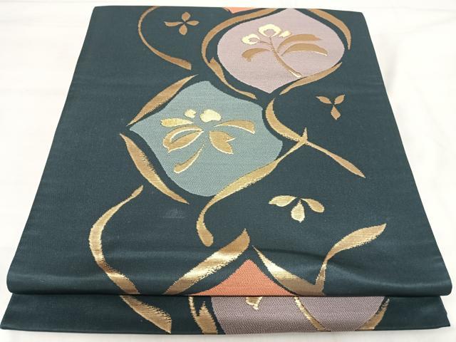 平和屋着物◎六通柄袋帯 舞花文 金糸 正絹 逸品 AABJ0639yx