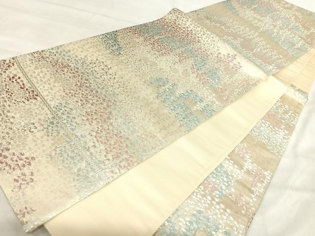 平和屋着物◎六通柄袋帯 唐織 花の里 銀糸 正絹 逸品 AABJ0640yx