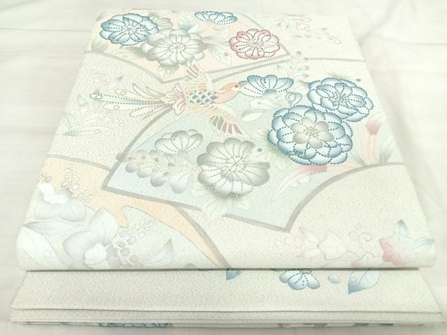 平和屋着物◎中国三大刺繍 相良刺繍 綴れ 太鼓柄袋帯 辻が花 地紙花鳥文 銀糸 正絹 逸品 AABJ0641yx