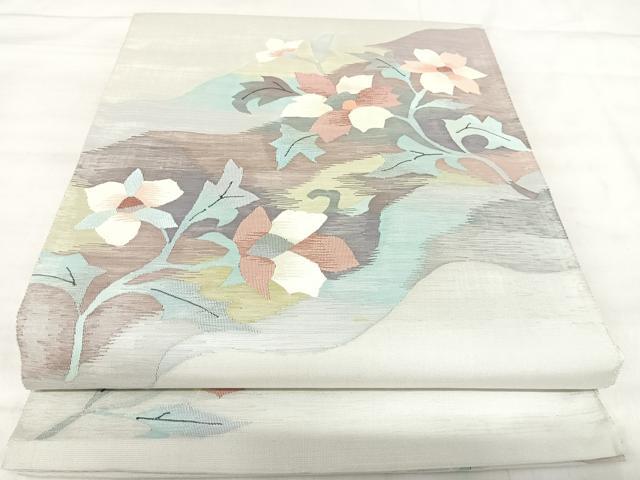 平和屋着物◎太鼓柄袋帯 すくい織り 道長花文 正絹 逸品 AABJ0649yx