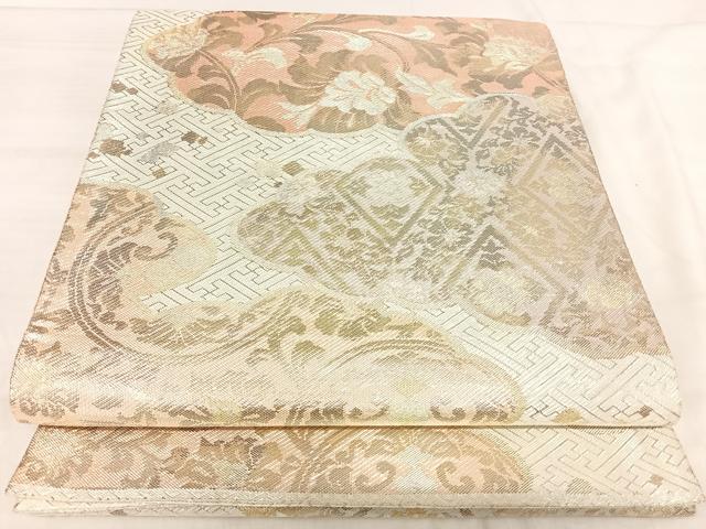 平和屋着物◎佐賀錦 六通柄袋帯 雲取り花文 金銀糸 正絹 逸品 AABJ0655yx