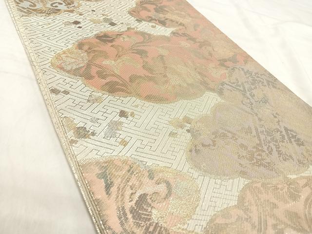 平和屋着物◎佐賀錦 六通柄袋帯 雲取り花文 金銀糸 正絹 逸品 AABJ0655yx