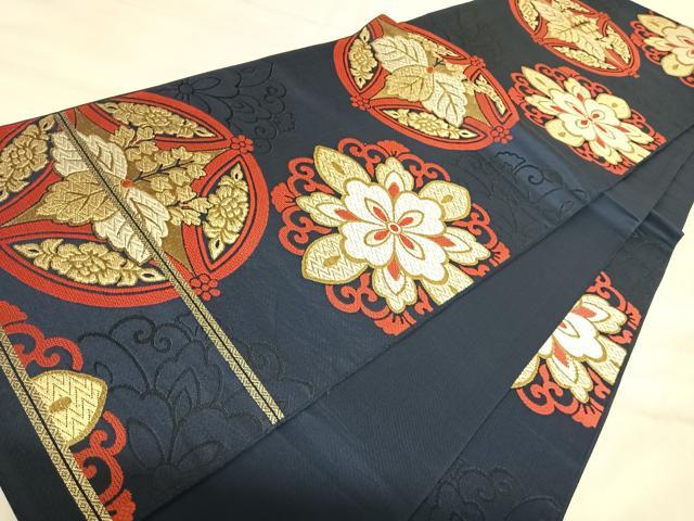 平和屋着物◎六通柄袋帯 唐織 七宝花桐文 金糸 正絹 逸品 AABJ0656yx