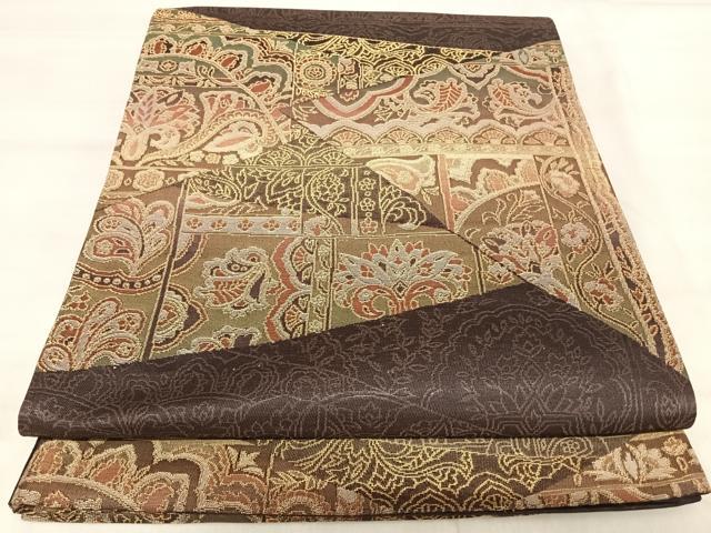 平和屋着物◎六通柄袋帯 更紗花文 金糸 正絹 逸品 AABJ0669yx