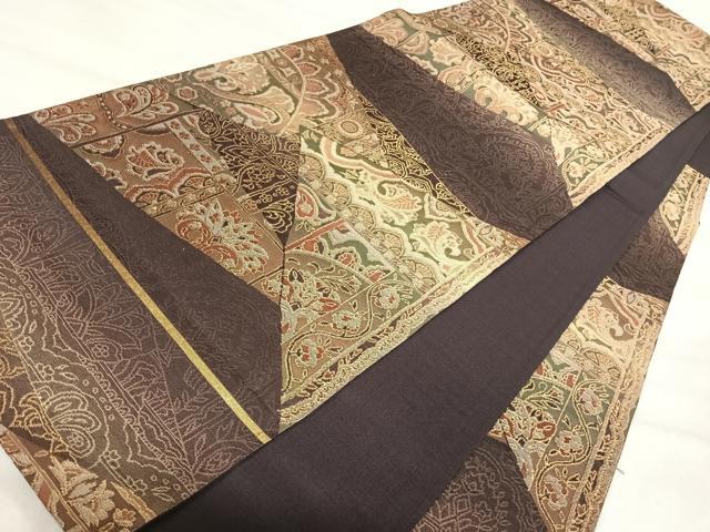 平和屋着物◎六通柄袋帯 更紗花文 金糸 正絹 逸品 AABJ0669yx
