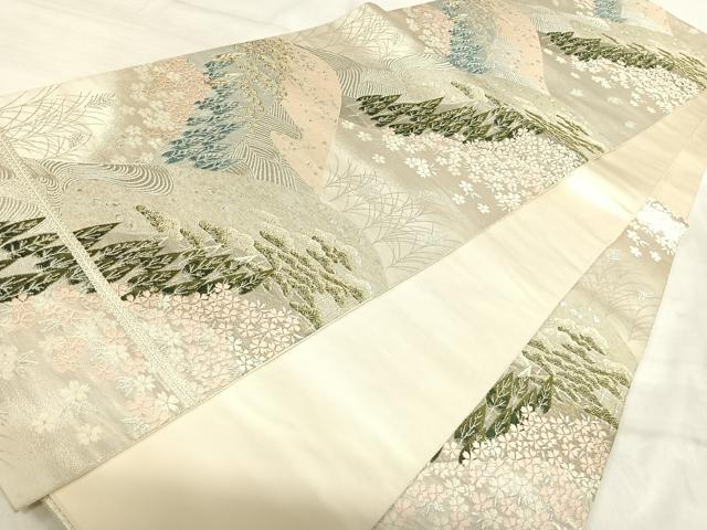 平和屋着物◎西陣 服部織物謹製 六通柄袋帯 唐織 遠山風景文 金銀糸 正絹 逸品 AABJ0670yx