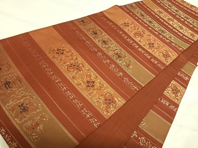 平和屋着物◎六通柄袋帯 横段花文 金糸 正絹 逸品 AABJ0671yx