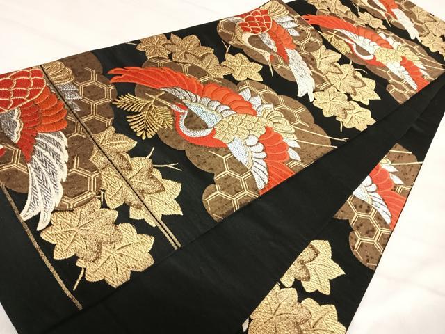 平和屋着物◎六通柄袋帯 唐織 飛鶴文 黒地 金銀糸 正絹 逸品 AABJ0673yx