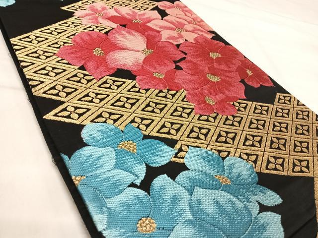 平和屋着物◎六通柄袋帯 唐織 舞花文 黒地 金糸 正絹 逸品 AABJ0679yx