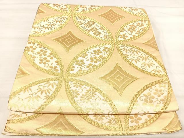 平和屋着物◎六通柄袋帯 七宝花文 金糸 正絹 逸品 AABJ0680yx