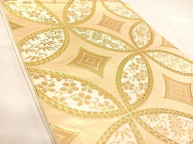 平和屋着物◎六通柄袋帯 七宝花文 金糸 正絹 逸品 AABJ0680yx