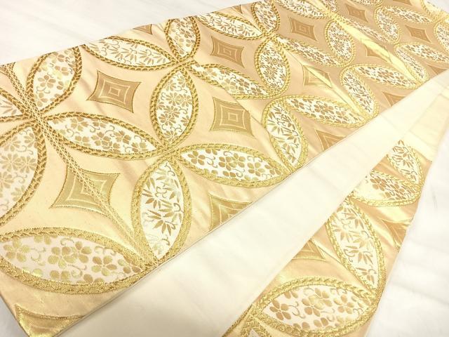 平和屋着物◎六通柄袋帯 七宝花文 金糸 正絹 逸品 AABJ0680yx