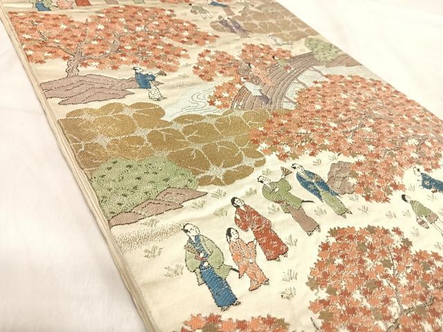 平和屋着物◎六通柄 京袋帯 人物風景文 金銀糸 正絹 逸品 AABJ0693yx
