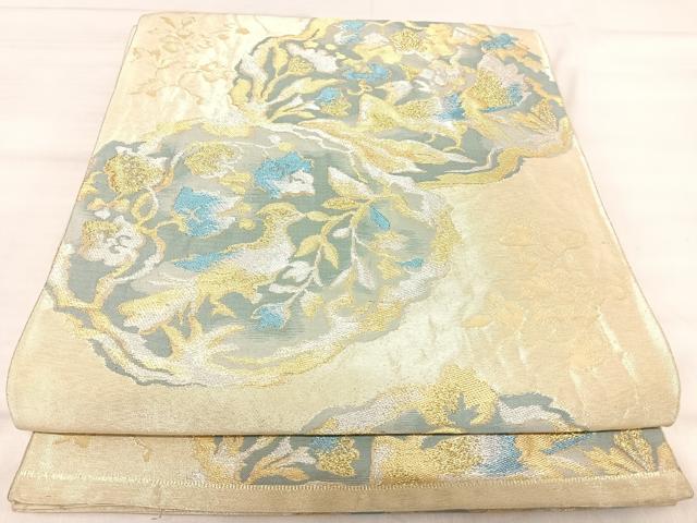 平和屋着物◎六通柄袋帯 花鳥文 金銀糸 正絹 逸品 AABJ0697yx