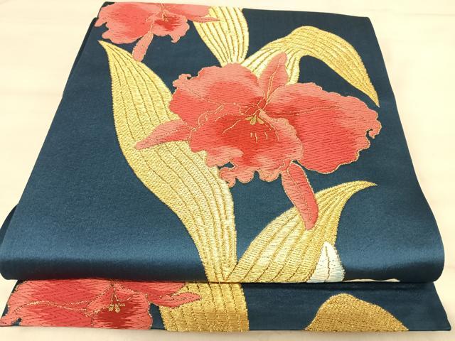 平和屋着物◎六通柄袋帯 唐織 草花文 金糸 正絹 逸品 AABJ0699yx