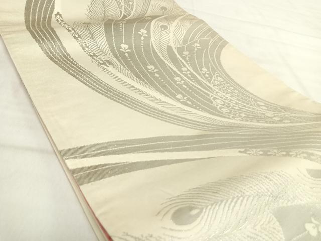 平和屋着物◎両面 六通柄袋帯 唐織 孔雀羽文 金銀糸 正絹 逸品 AABJ0716yx