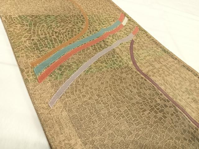 平和屋着物◎綴れ 六通柄袋帯 幾何学文 金糸 正絹 逸品 AABJ0723yx