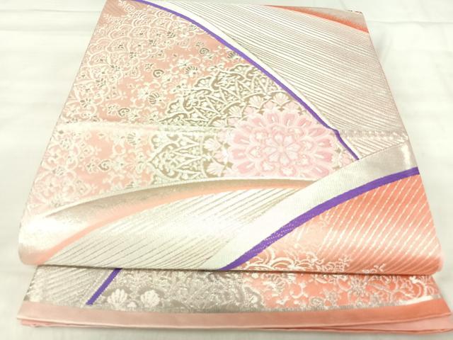 平和屋着物◎六通柄袋帯 唐織 正倉院花文 銀糸 正絹 逸品 AABJ0727yx