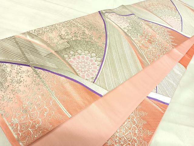 平和屋着物◎六通柄袋帯 唐織 正倉院花文 銀糸 正絹 逸品 AABJ0727yx