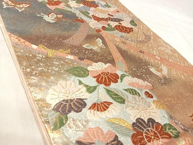 平和屋着物◎六通柄袋帯 唐織 花丸文 金銀糸 正絹 逸品 AABJ0731yx
