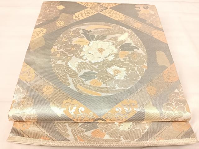 平和屋着物◎西陣 服部織物謹製 六通柄袋帯 こはく錦 鳳凰花文 金糸 正絹 逸品 AABJ0732yx