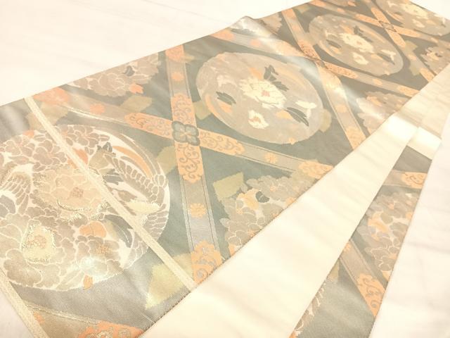 平和屋着物◎西陣 服部織物謹製 六通柄袋帯 こはく錦 鳳凰花文 金糸 正絹 逸品 AABJ0732yx