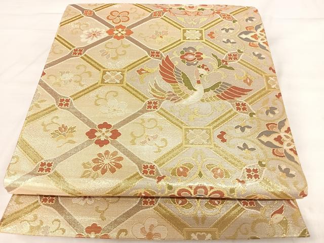 平和屋着物◎佐賀錦 六通柄袋帯 蜀江花鳥文 金糸 正絹 逸品 AABJ0742yx