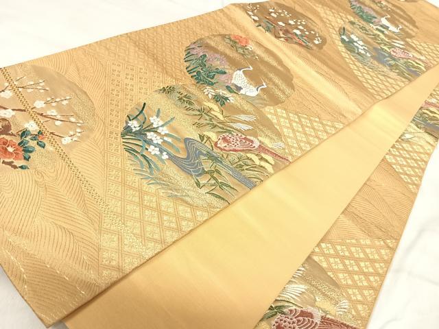 平和屋着物◎六通柄袋帯 唐織 花鳥文 金糸 正絹 逸品 AABJ0744yx