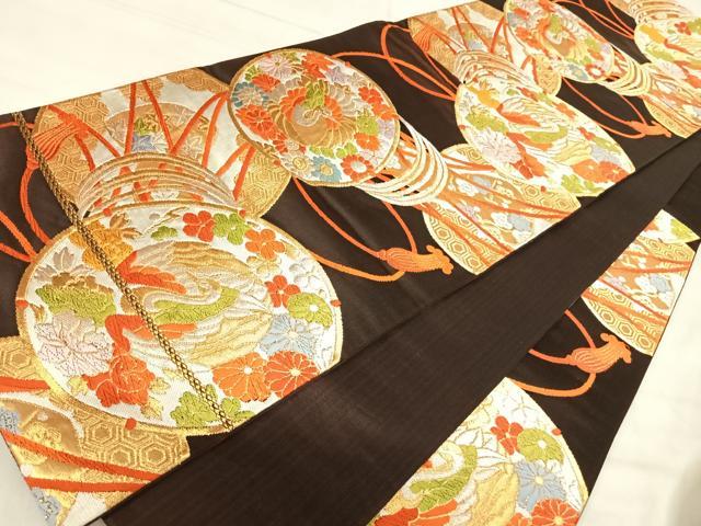 平和屋着物◎六通柄袋帯 唐織 花鼓 鶴 金銀糸 正絹 逸品 AABJ0750yx