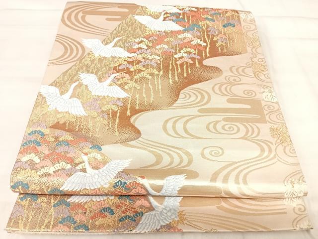 平和屋着物◎六通柄袋帯 唐織 飛鶴流水松文 金糸 正絹 逸品 AABJ0754yx