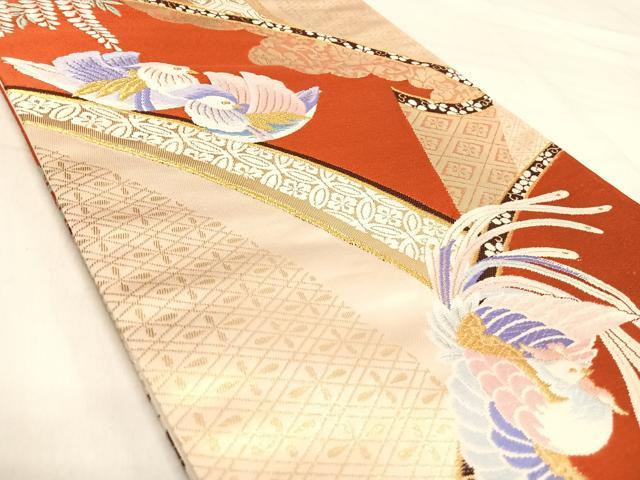 平和屋着物◎六通柄袋帯 唐織 鴛鴦花文 金糸 正絹 逸品 AABJ0762yx