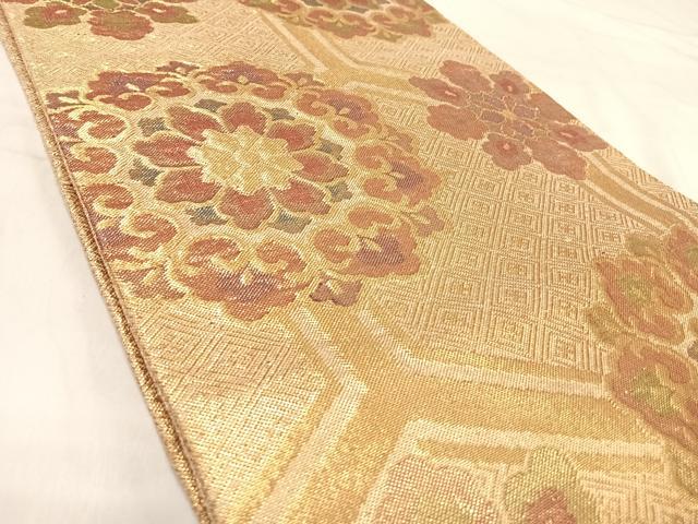 平和屋着物◎佐賀錦 六通柄袋帯 正倉院花文 金糸 正絹 逸品 AABJ0763yx