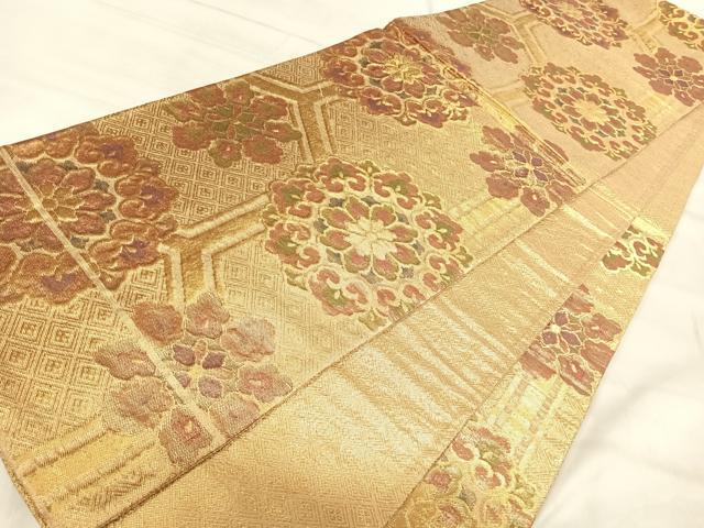 平和屋着物◎佐賀錦 六通柄袋帯 正倉院花文 金糸 正絹 逸品 AABJ0763yx
