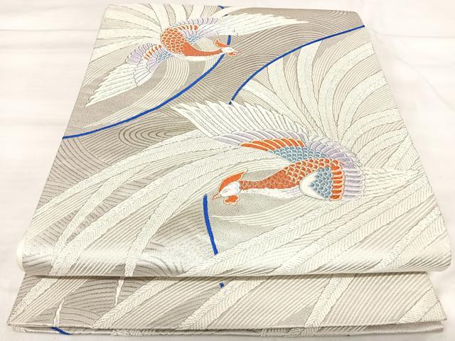 平和屋着物◎六通柄袋帯 唐織 鳳凰文 九百錦 銀糸 正絹 逸品 AABJ0774yx