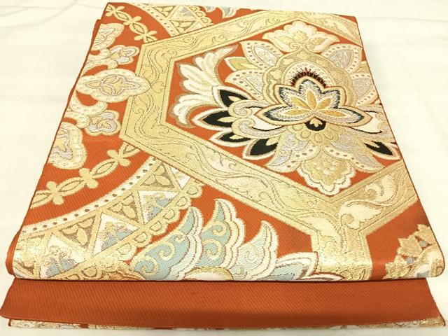 平和屋着物◎六通柄 本袋帯 唐織 更紗花亀甲文 金銀糸 正絹 逸品 AABJ0775yx
