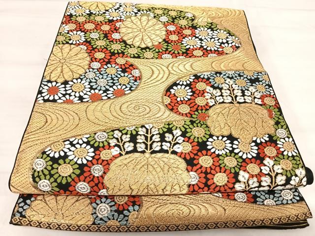 平和屋着物◎六通柄 本袋帯 唐織 流水花桐文 金糸 正絹 逸品 AABJ0780yx