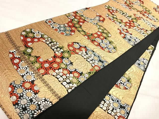 平和屋着物◎六通柄 本袋帯 唐織 流水花桐文 金糸 正絹 逸品 AABJ0780yx