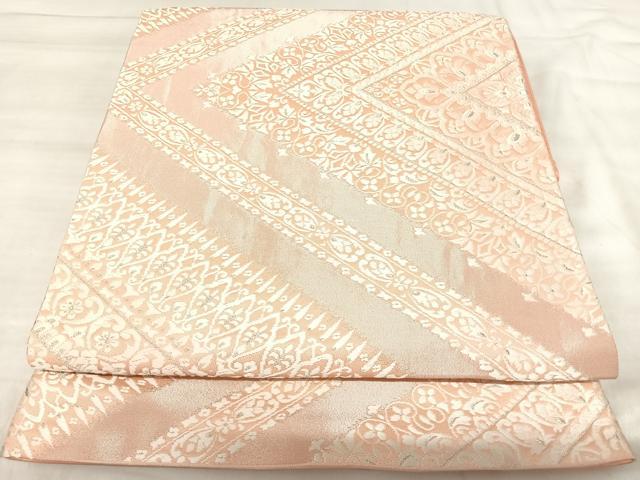 平和屋着物◎六通柄袋帯 唐織 飾花文 銀糸 丸栄謹製 正絹 逸品 AABJ0782yx