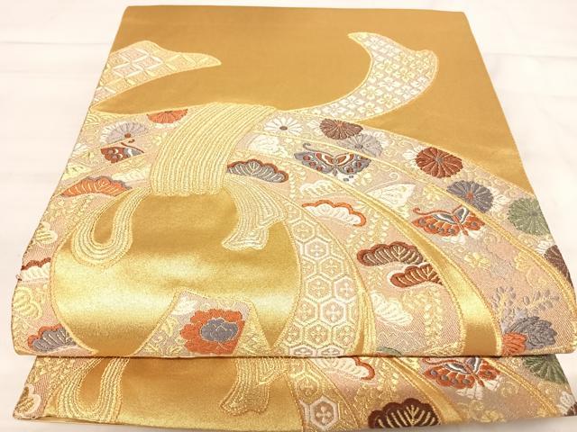 平和屋着物◎六通柄袋帯 唐織 熨斗能衣文 金糸 正絹 逸品 AABJ0788yx