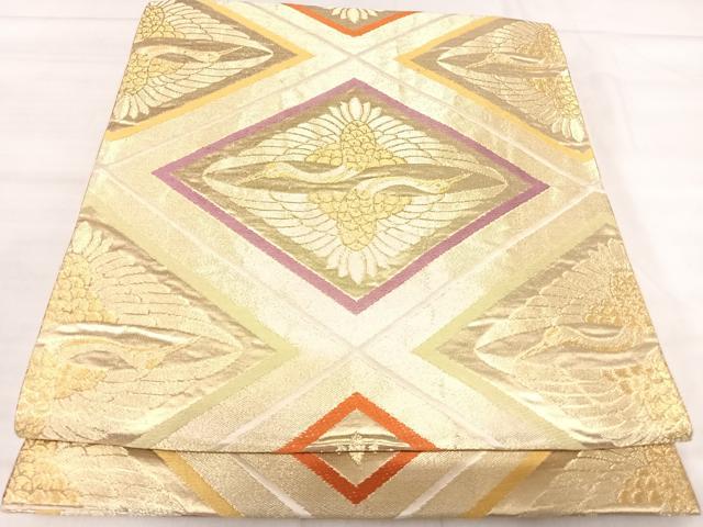 平和屋着物◎六通柄袋帯 唐織 双鶴文 金糸 正絹 逸品 AABJ0790yx