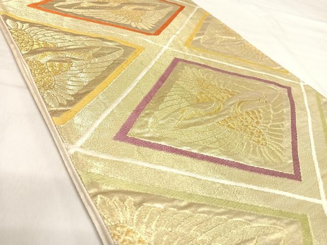平和屋着物◎六通柄袋帯 唐織 双鶴文 金糸 正絹 逸品 AABJ0790yx