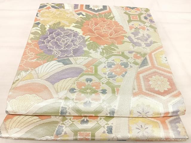 平和屋着物◎七彩佐賀錦 六通柄袋帯 吉祥花文 金銀糸 正絹 逸品 AABJ0791yx