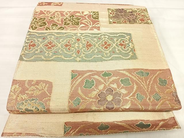 平和屋着物◎佐賀錦 六通柄 京袋帯 段違い花文 金糸 正絹 逸品 AABJ0794yx