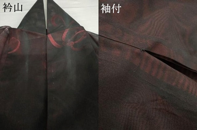 平和屋着物*夏物 小紋 紗 枝花文 黒地 正絹 逸品 AABJ0804cs
