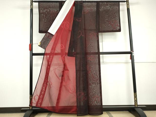 平和屋着物*夏物 小紋 紗 枝花文 黒地 正絹 逸品 AABJ0804cs