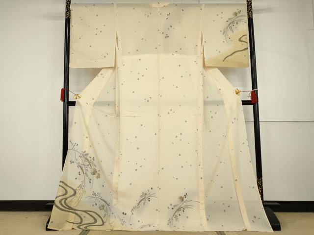 平和屋着物*夏物 訪問着 紗 刺繍 流水舞花文 暈し染め 金彩 銀糸 ロング丈 正絹 逸品 AABJ0806cs