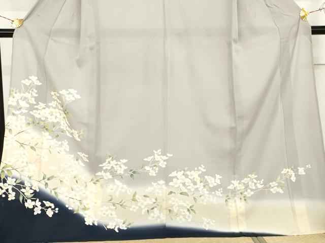 平和屋着物*夏物 訪問着 絽 友禅 枝花文 暈し染め ロング丈 正絹 逸品 AABJ0807cs